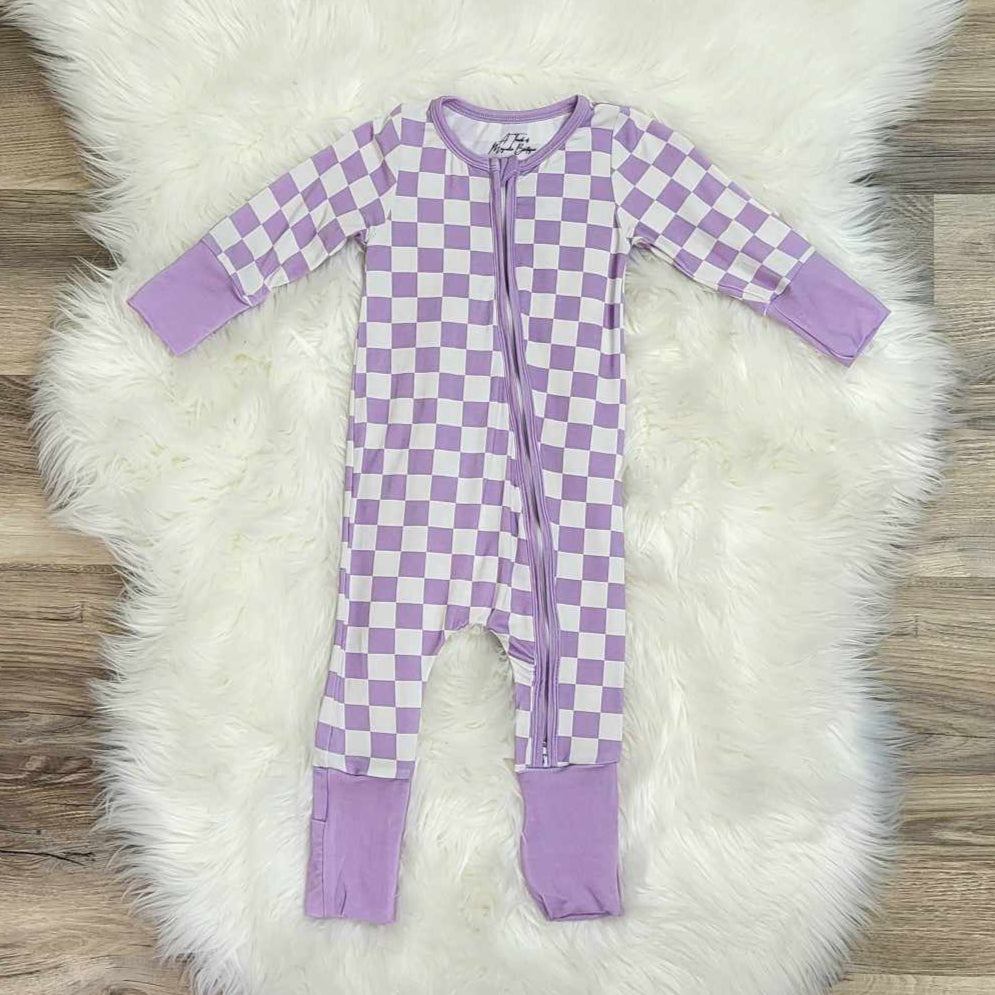 Bamboo Baby Zippie Sleeper/Romper- Light Purple Checkered Print A Touch of Magnolia Boutique