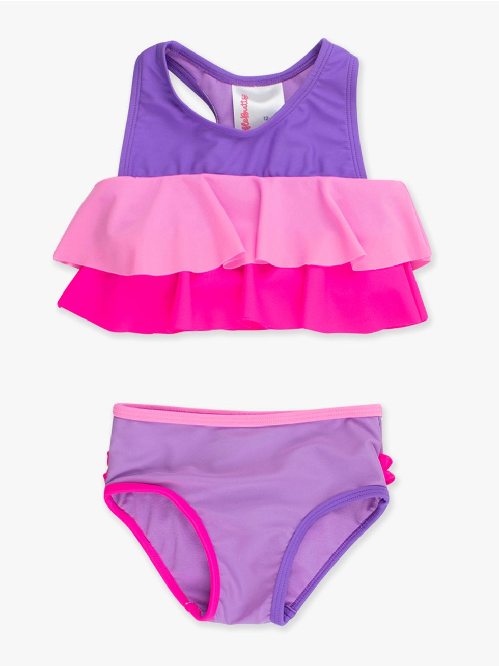 Girls Neon Purple Color Block Flounce Bikini 2-Piece Swimsuit with Signature Rear Ruffles A Touch of Magnolia Boutique
