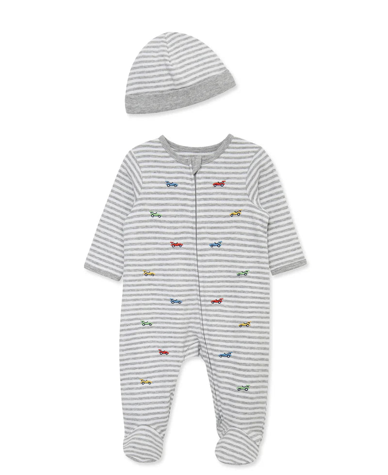 Race Cars 2-Way-Zip Footed One-Piece and Hat A Touch of Magnolia Boutique