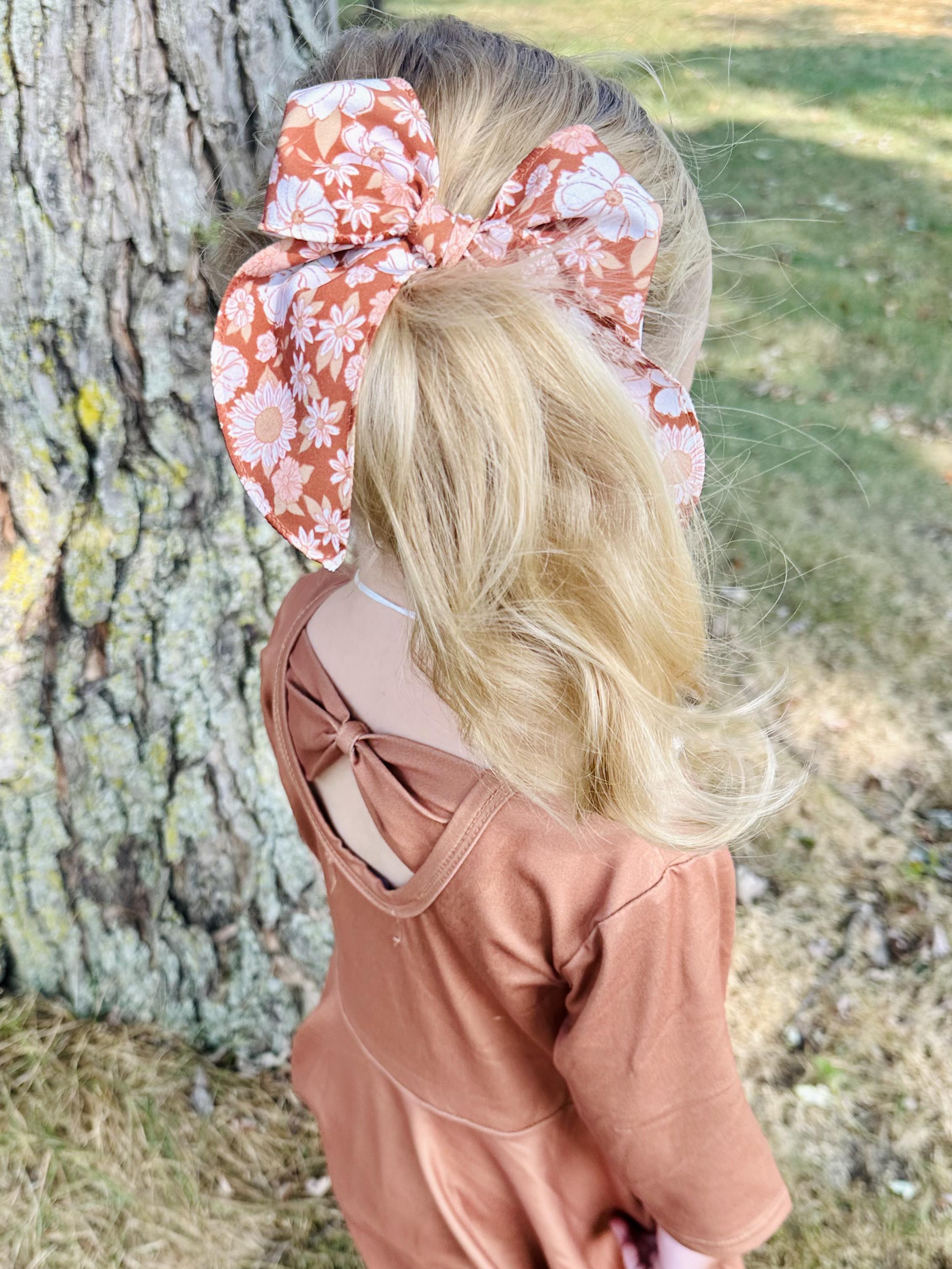 Autumn Brown Bow Back 3/4 Sleeve Twirl Dress  A Touch of Magnolia Boutique   