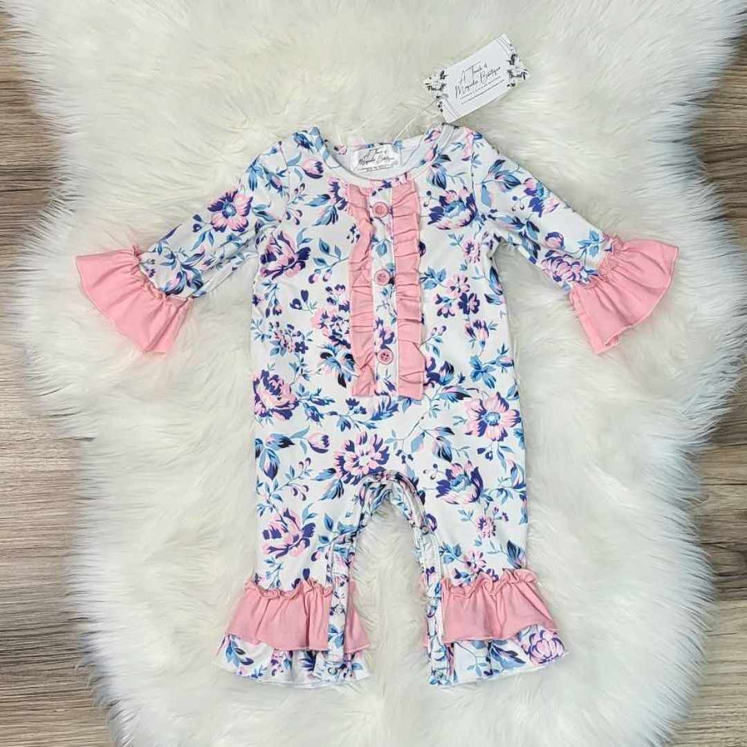 Baby Girl Pink and Lilac Floral Romper  A Touch of Magnolia Boutique   