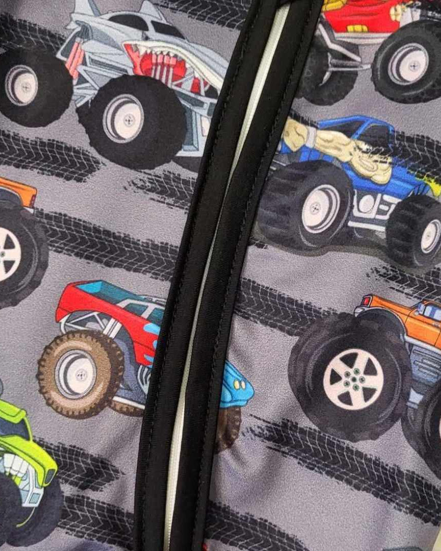Baby Boy Zipper Monster Truck Footless Romper  A Touch of Magnolia Boutique   