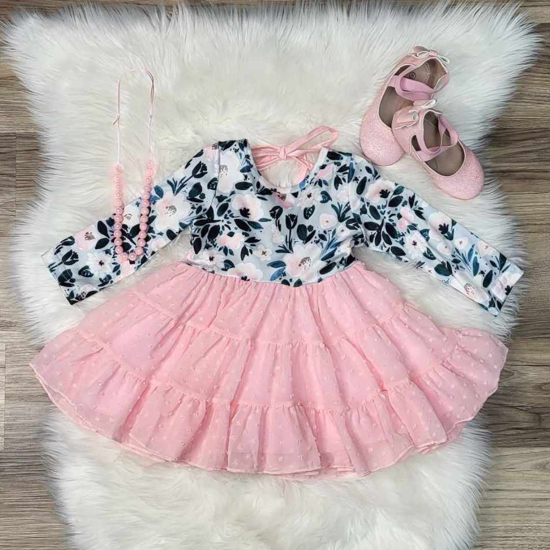 Pink Swiss Dot Tulle Floral Dress  A Touch of Magnolia Boutique   