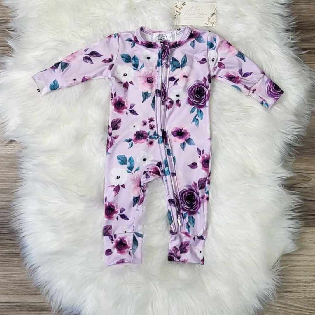 Baby Girl Zipper Purple Floral Footless Romper  A Touch of Magnolia Boutique   