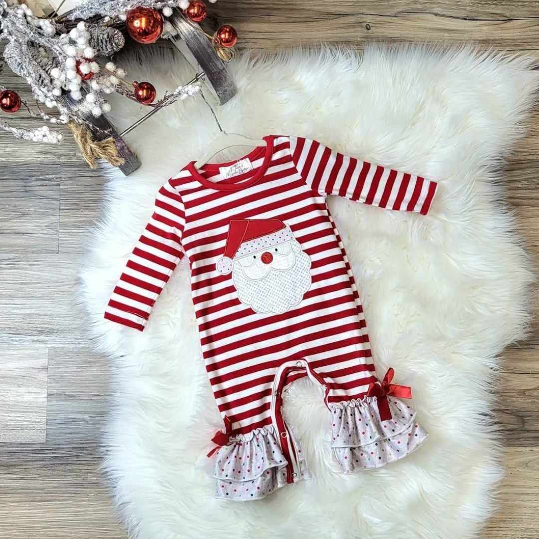 Baby Girl Red and White Striped Santa Romper  A Touch of Magnolia Boutique   