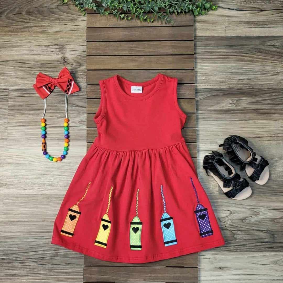 Red Crayon Back to School Dress (sized 3t and 10/12 available)  A Touch of Magnolia Boutique   