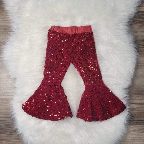 Girls boutique plush velvet pants adorned with red sequins.  