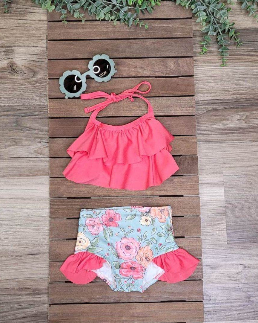 Ruffle Halter 2 piece Floral Swimsuit  A Touch of Magnolia Boutique   
