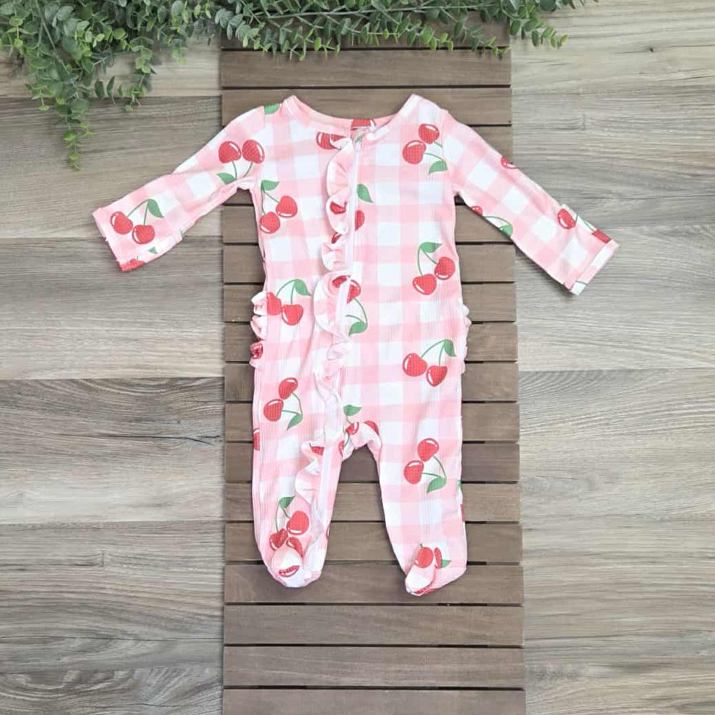 Cherry Plaid Waffle Ruffle Romper A Touch of Magnolia Boutique