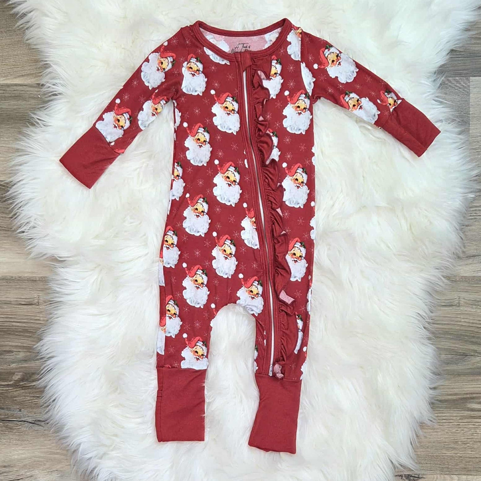 Bamboo Vintage Santa Ruffle Baby Zippie Romper/Sleeper A Touch of Magnolia Boutique