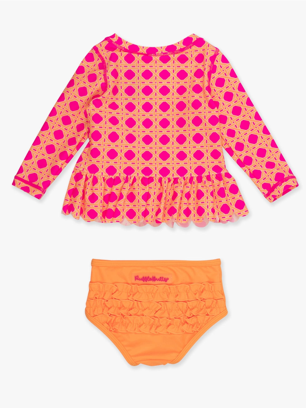 Girls Neon Sherbet Cane Scallop Hem Long Sleeve Rash Guard 2-Piece Swimsuit with Signature Rear Ruffles A Touch of Magnolia Boutique