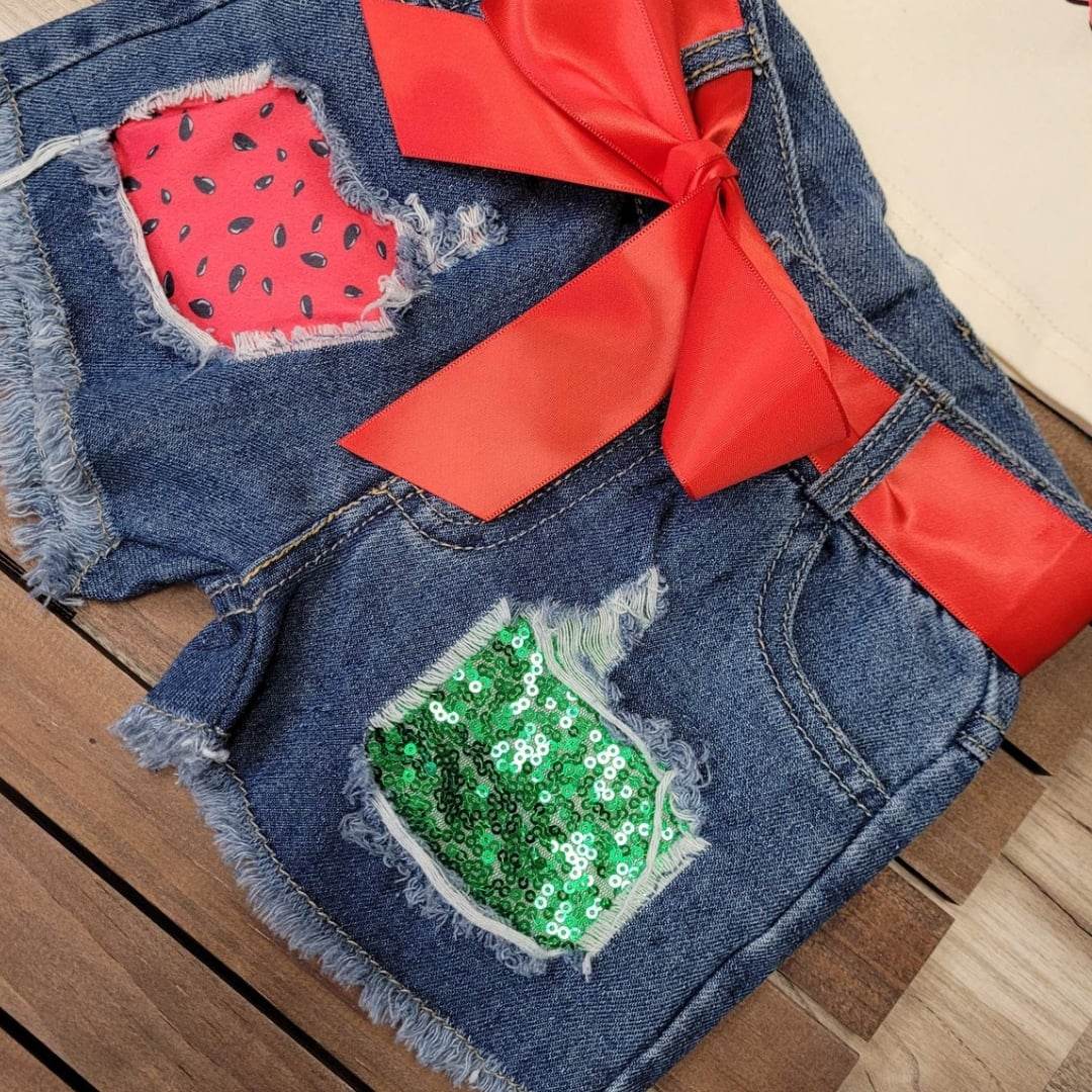 Hello Summer Watermelon Denim Shorts Set  A Touch of Magnolia Boutique   