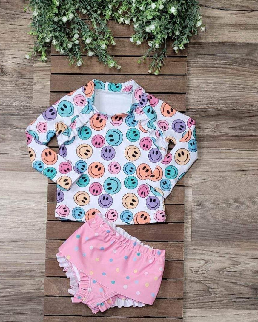 Smiley Long Sleeve Swim Set  A Touch of Magnolia Boutique   