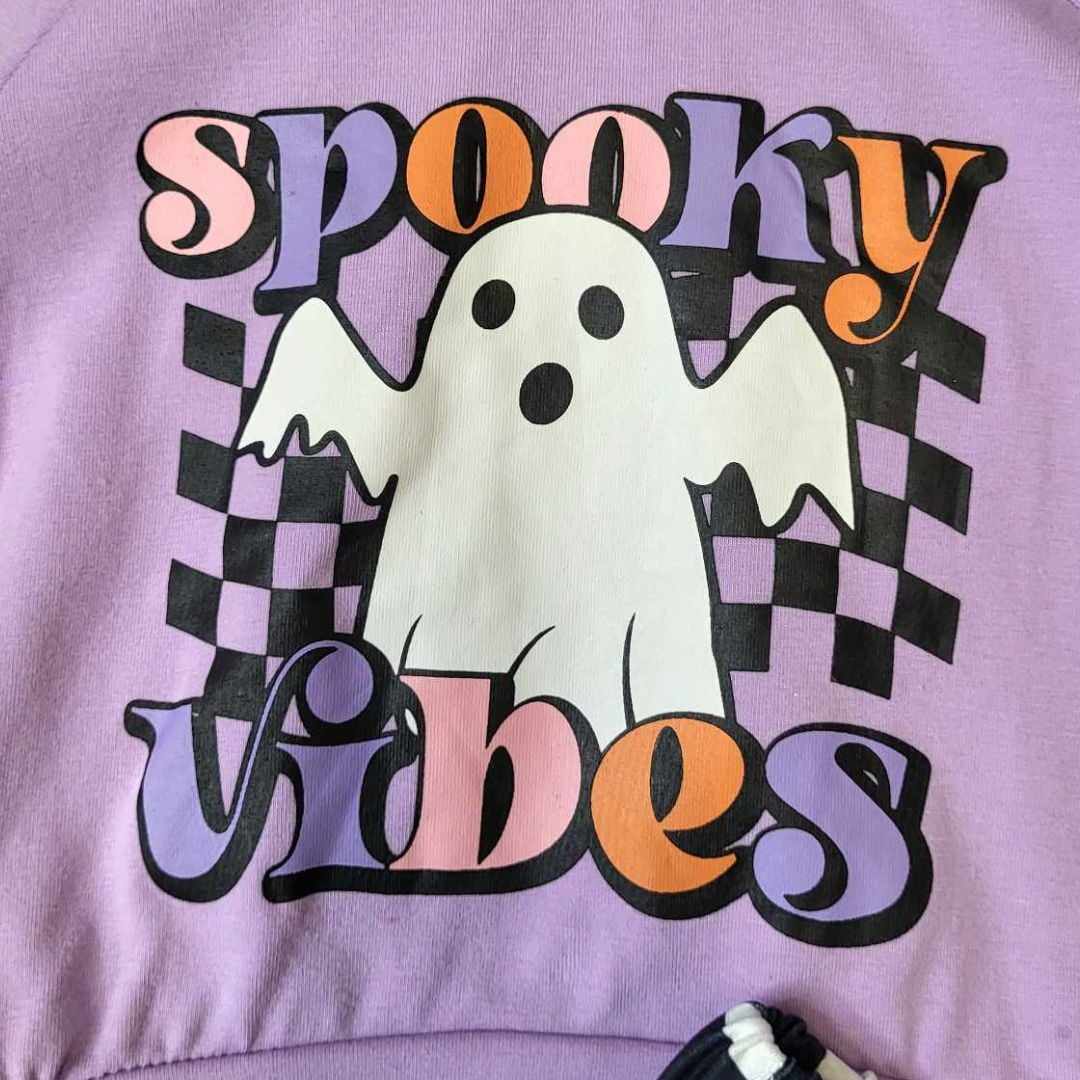 Spooky Vibes Purple Hooded Top with Black and White Checkered Joggers  A Touch of Magnolia Boutique   