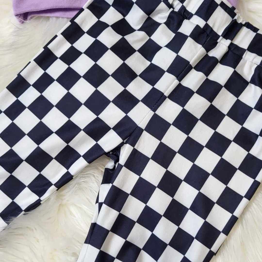 Spooky Vibes Purple Hooded Top with Black and White Checkered Joggers  A Touch of Magnolia Boutique   