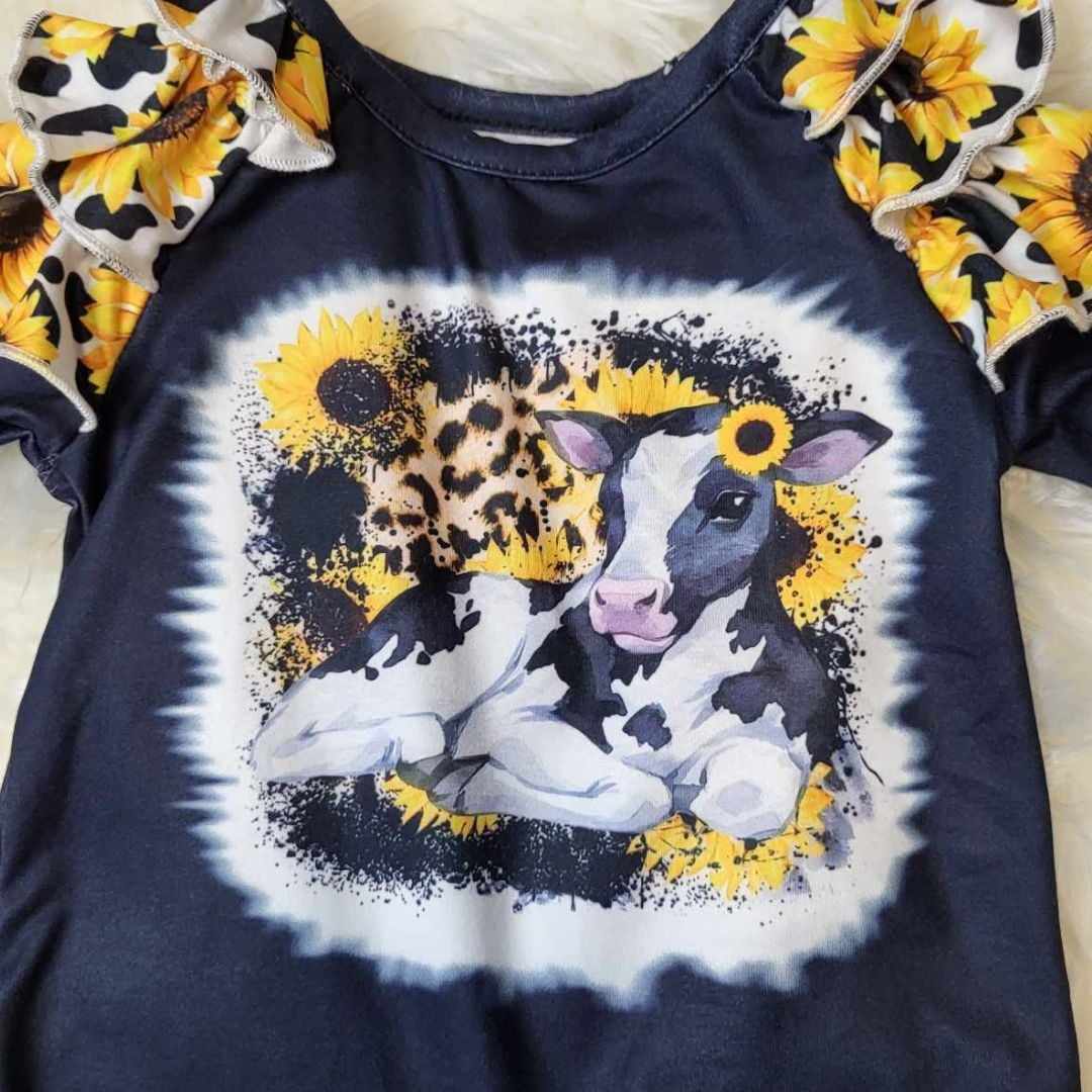 Baby Girl Sunflower Cow Romper  A Touch of Magnolia Boutique   