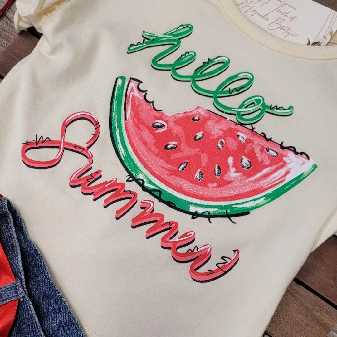 Hello Summer Watermelon Denim Shorts Set  A Touch of Magnolia Boutique   