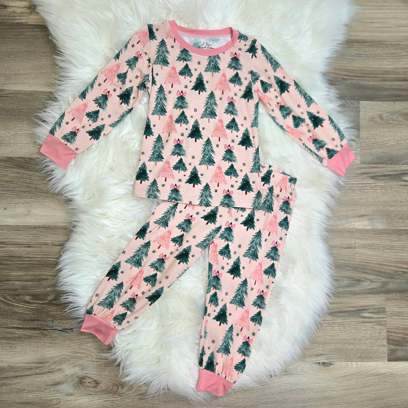 Bamboo Pink Christmas Tree Wishes Two-Piece Pajama Set A Touch of Magnolia Boutique