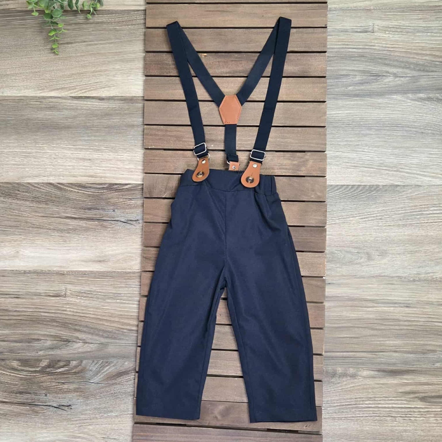 Blue Long Sleeve Bow Tie Shirt and Navy Pants Suspender Set-Baby and Toddler Boys A Touch of Magnolia Boutique