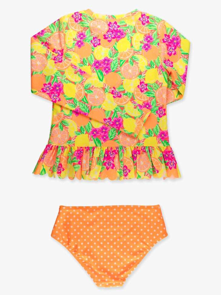 Tween Girls Neon Squeeze the Day Scallop Hem Long Sleeve Rash Guard 2-Piece Swimsuit A Touch of Magnolia Boutique