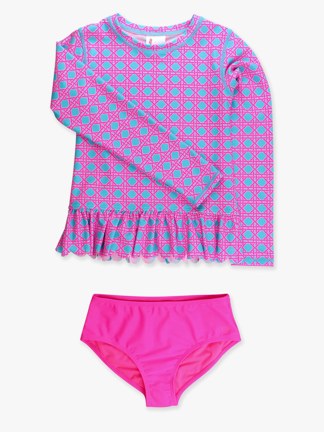 Tween Girls Neon Sorbet Cane Scallop Hem Long Sleeve Rash Guard 2-Piece Swimsuit A Touch of Magnolia Boutique