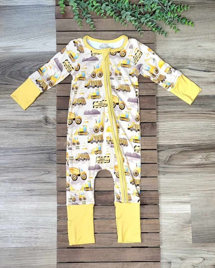 Under Construction Print Bamboo Baby Zippie Romper/Sleeper  A Touch of Magnolia Boutique   