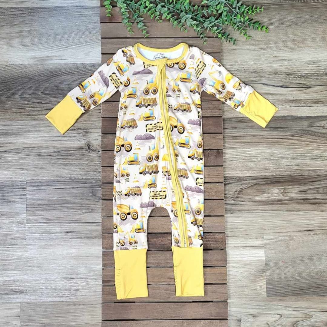 Under Construction Print Bamboo Baby Zippie Romper/Sleeper  A Touch of Magnolia Boutique   