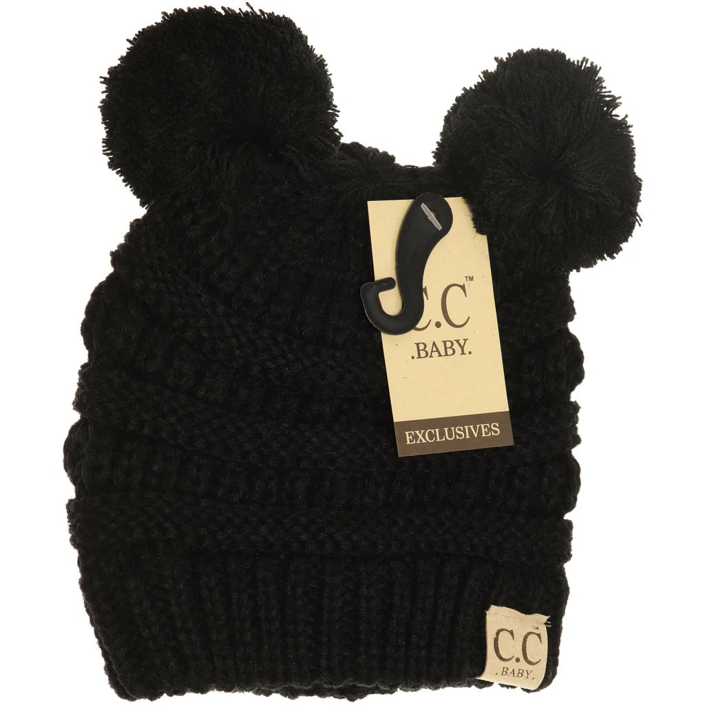 Baby Solid Double Pom CC hat  A Touch of Magnolia Boutique Black  