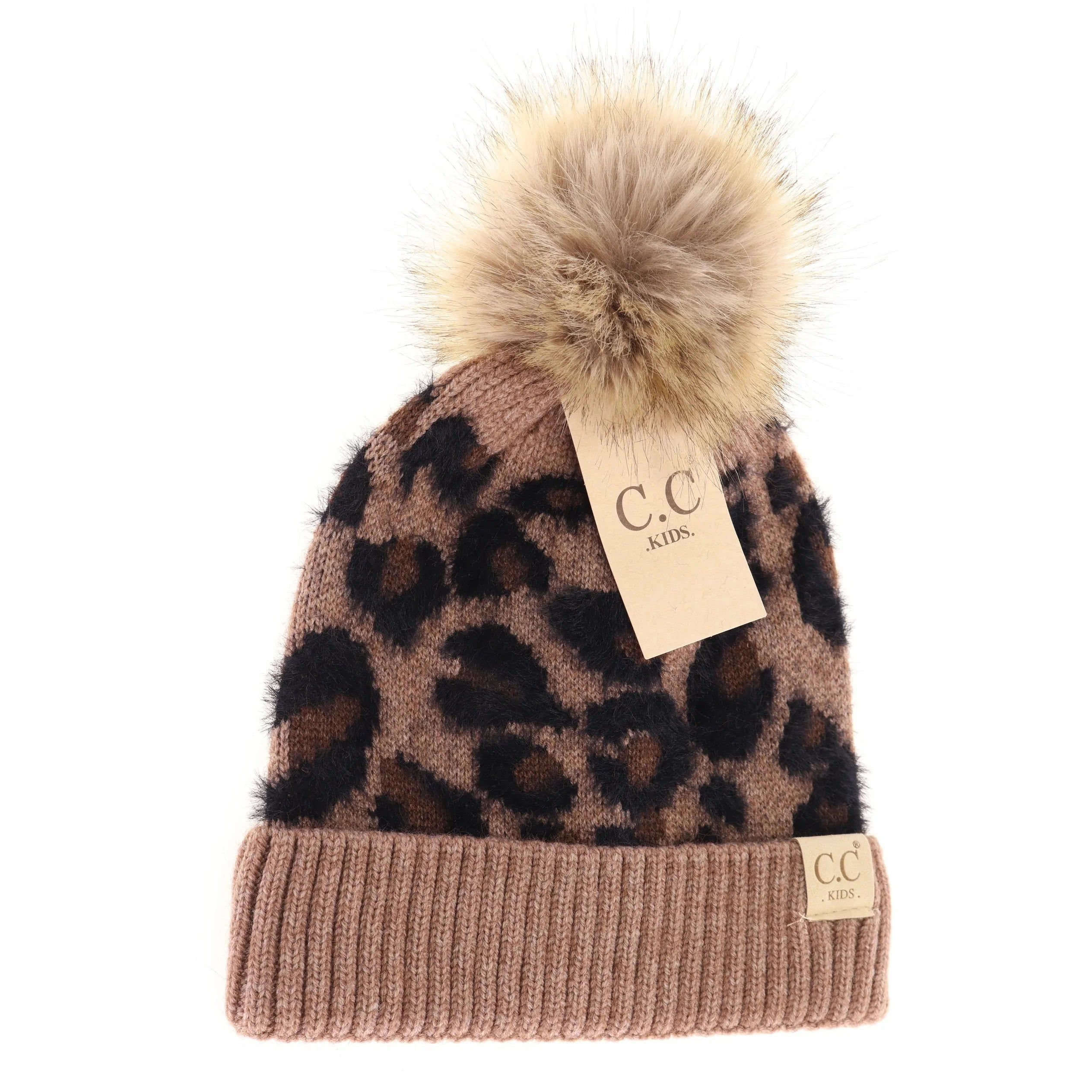 Kids Leopard Pom CC Beanie (multiple colors)  A Touch of Magnolia Boutique Mocha  