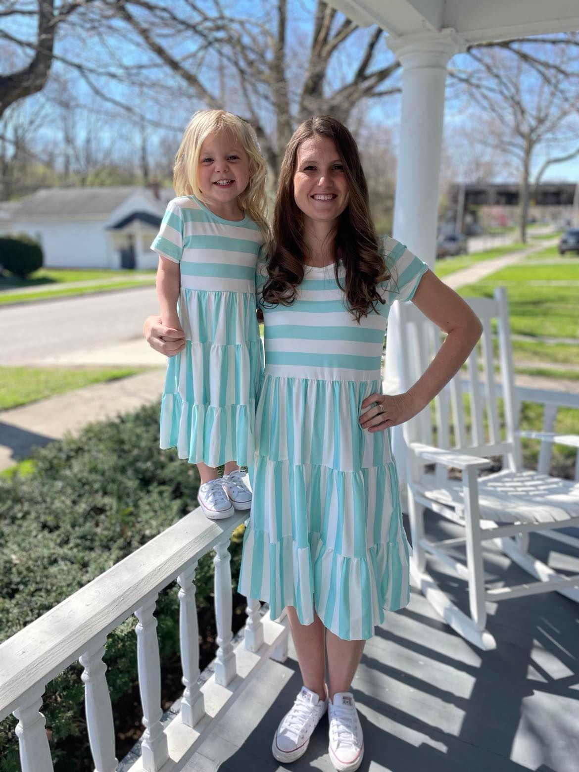 Aqua Striped Mom & Me Dress-Kids (size 12/14 available)  A Touch of Magnolia Boutique   