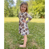 Children's boutique twirl dress with plaid and leopard print pumpkin pattern, perfect fall dress.