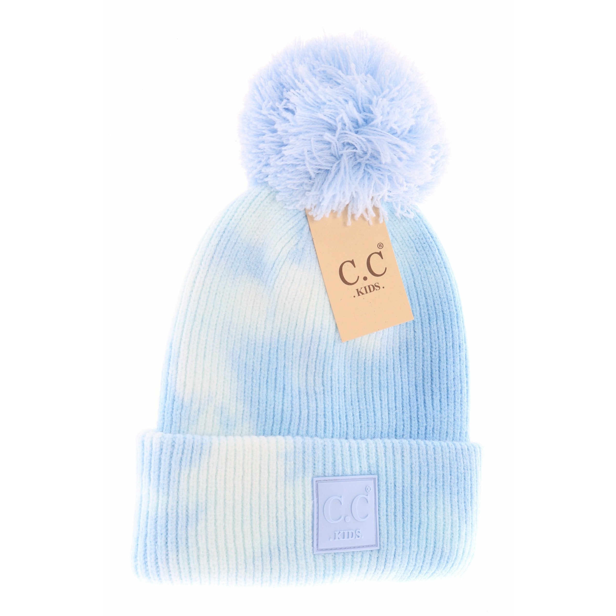 Kids Tie Dye Pom hats (multiple colors)  A Touch of Magnolia Boutique Baby Blue/White  