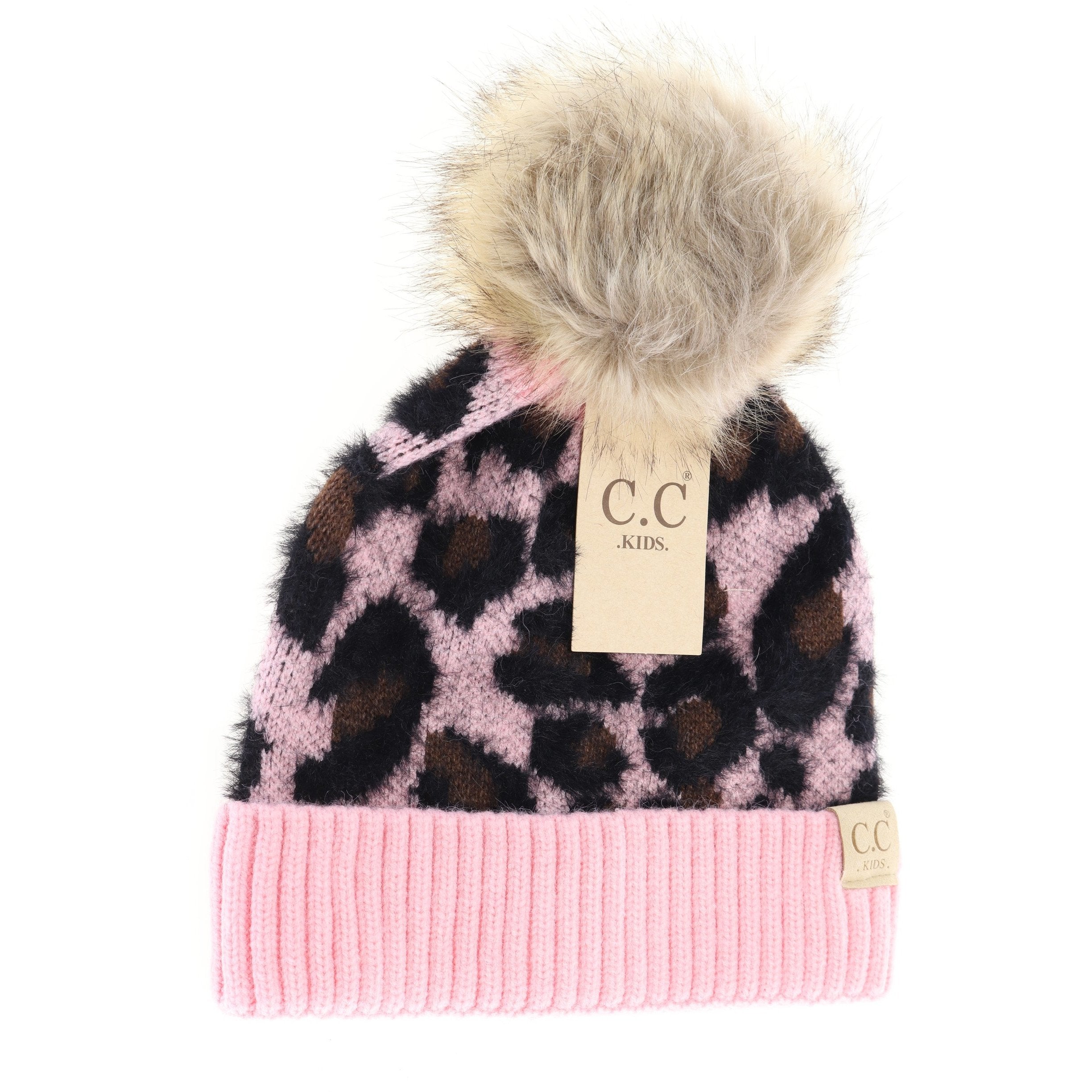 Kids Leopard Pom CC Beanie (multiple colors)  A Touch of Magnolia Boutique Baby Pink leopard  