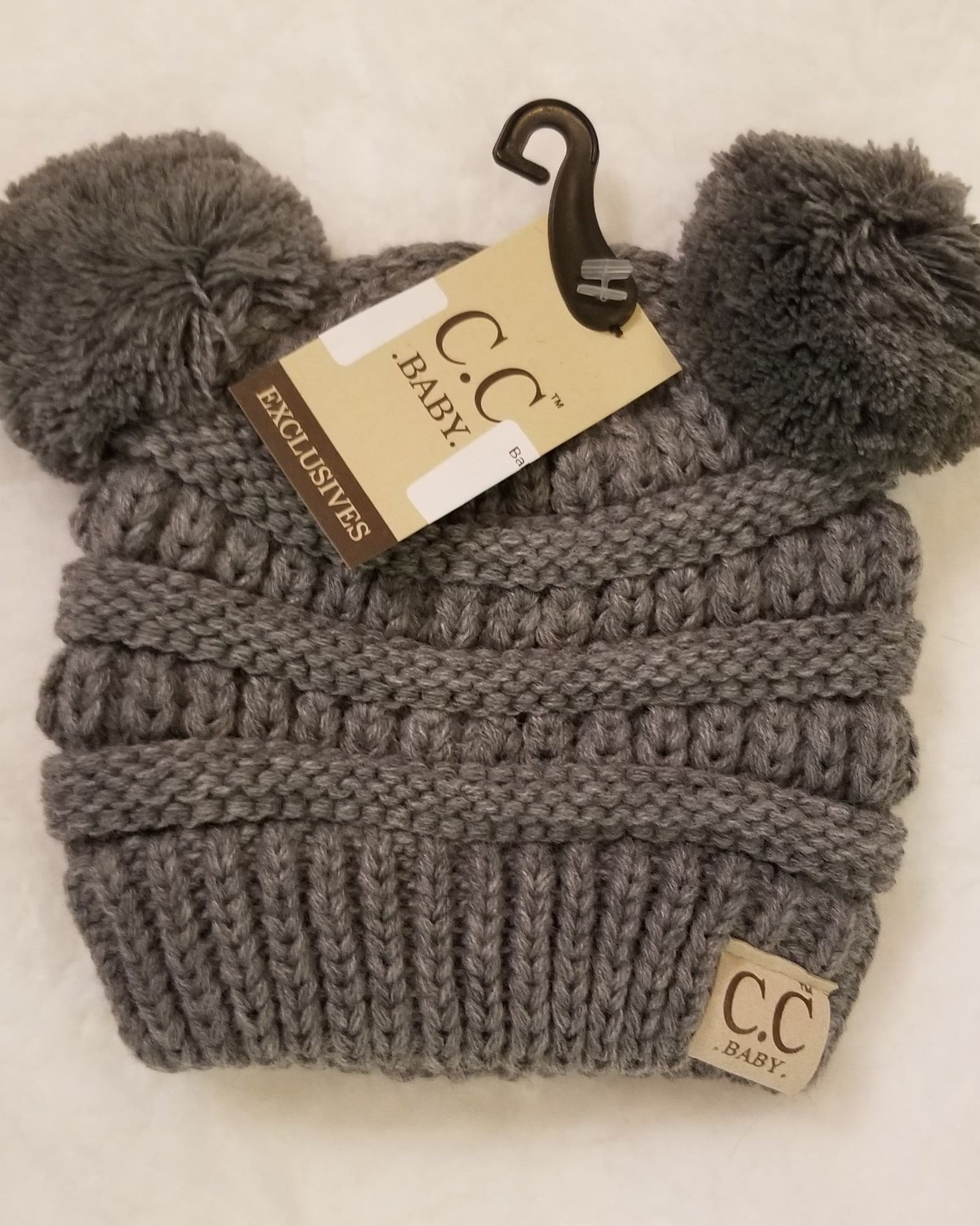 Baby Solid Double Pom CC hat  A Touch of Magnolia Boutique Light Grey  