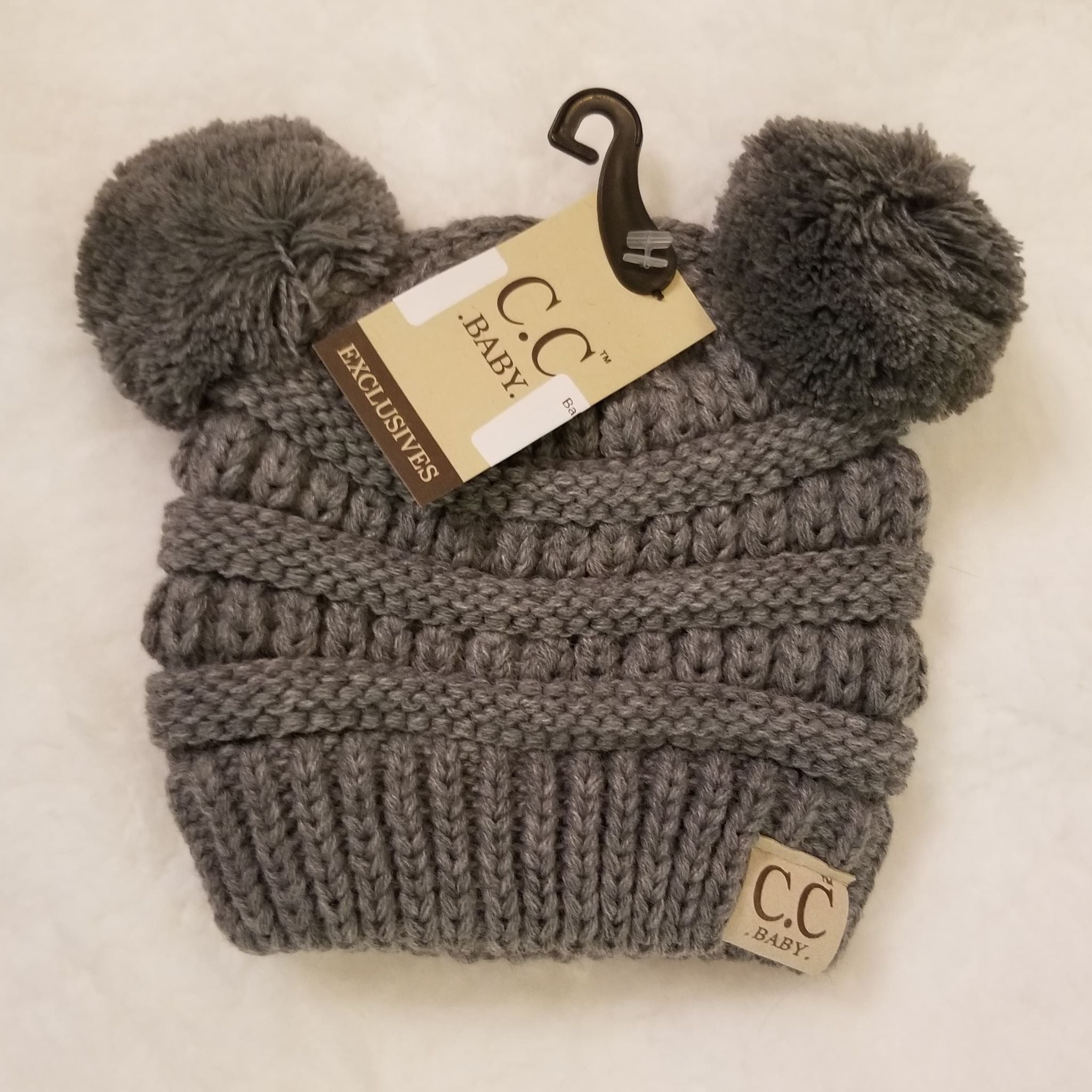 Baby Solid Double Pom CC hat  A Touch of Magnolia Boutique Light Grey  