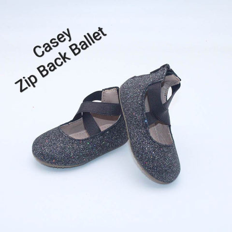 Casey Zip Back Ballet-Black Galaxy Glitter Shoes