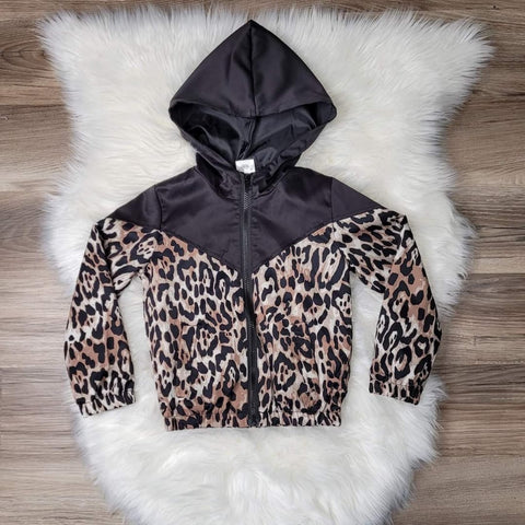Girls boutique black and leopard full zip up jacket.