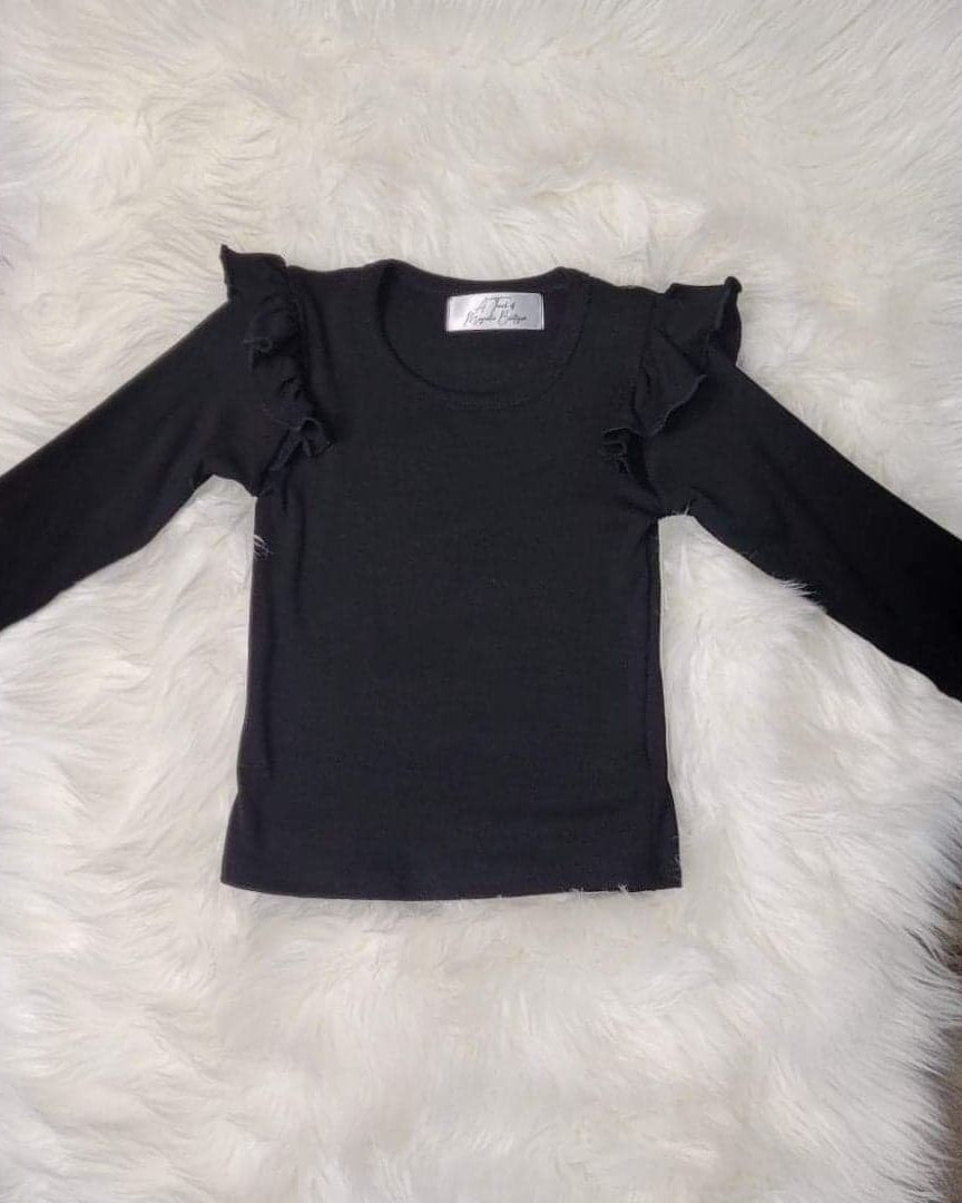 Black Ribbed Flutter Long Sleeve Top  A Touch of Magnolia Boutique   