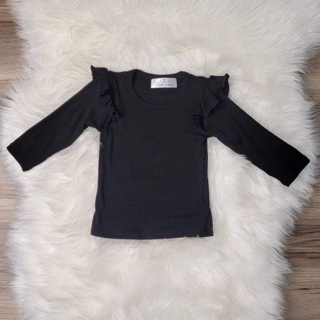 Black Ribbed Flutter Long Sleeve Top  A Touch of Magnolia Boutique   