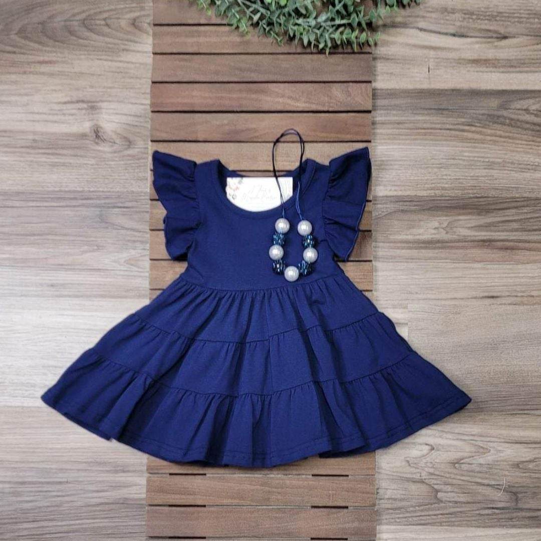 Mom & Me Blue Flutter Sleeve Tier Dress-Kids  A Touch of Magnolia Boutique   