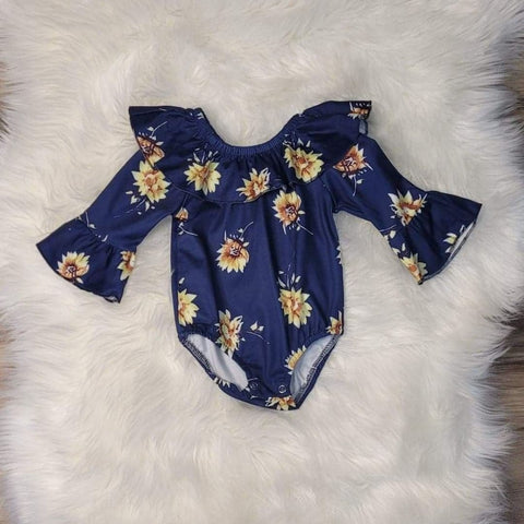 Baby Girl Blue Floral Ruffle Romper