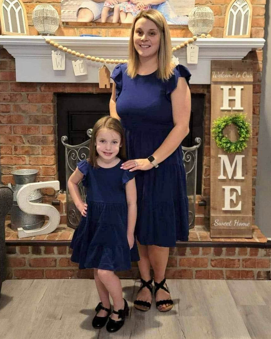 Mom & Me Blue Flutter Sleeve Tier Dress-Adult  A Touch of Magnolia Boutique   