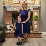 Mom & Me Blue Flutter Sleeve Tier Dress-Kids