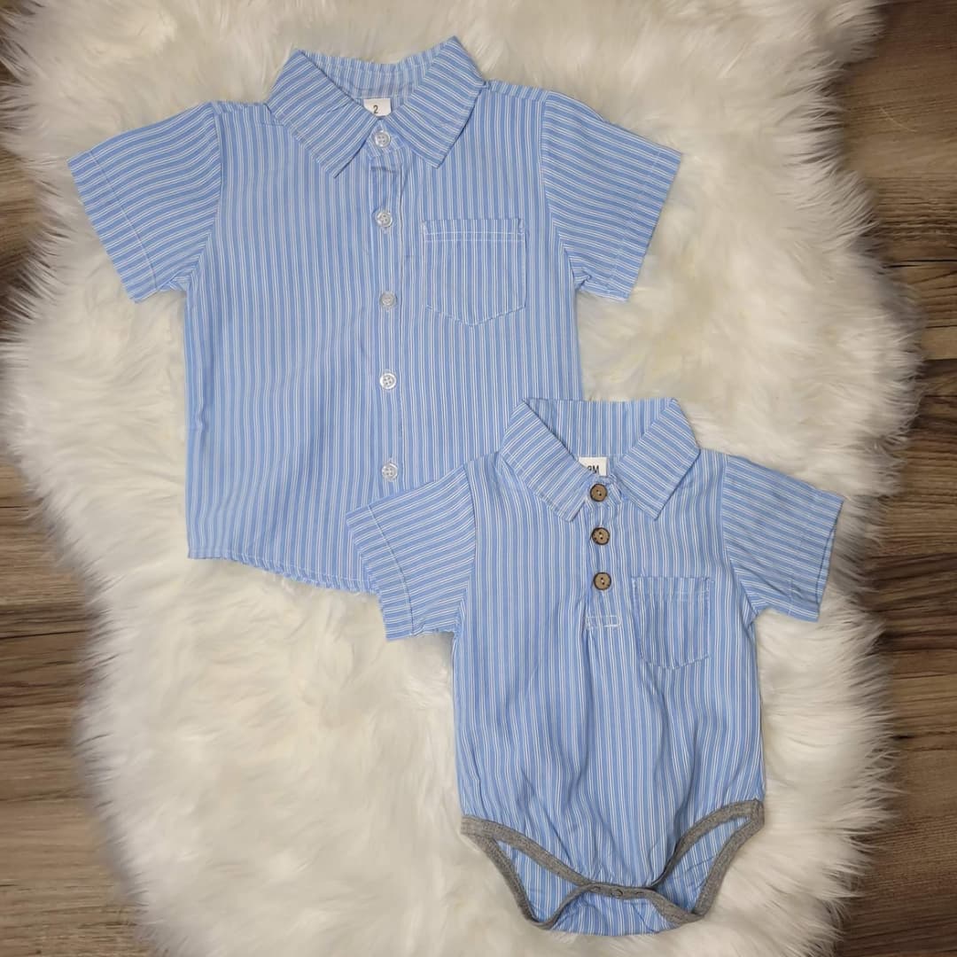 Boys Blue Striped Button Down Shirt  A Touch of Magnolia Boutique   