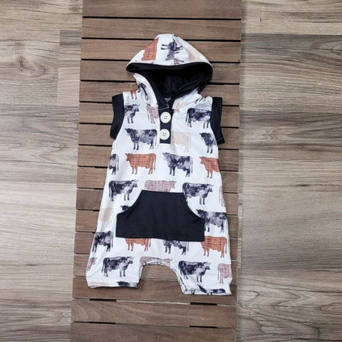 Boys Hooded Cow Shorts Romper