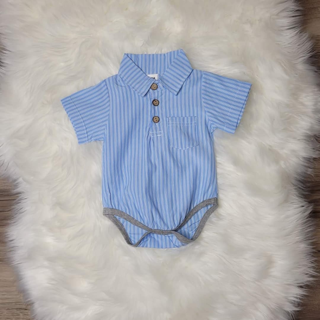 Blue Striped Collared Onesie  A Touch of Magnolia Boutique   