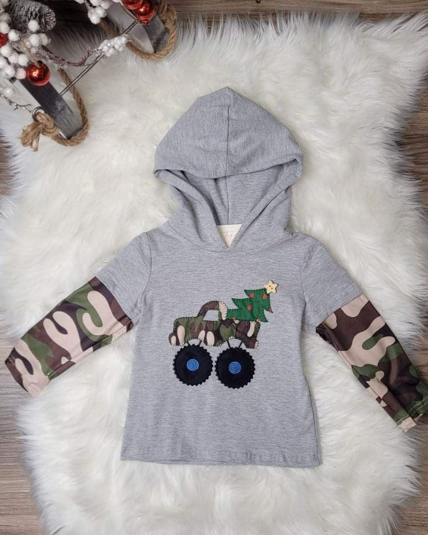 Boys Camo Monster Truck Hooded Top  A Touch of Magnolia Boutique   