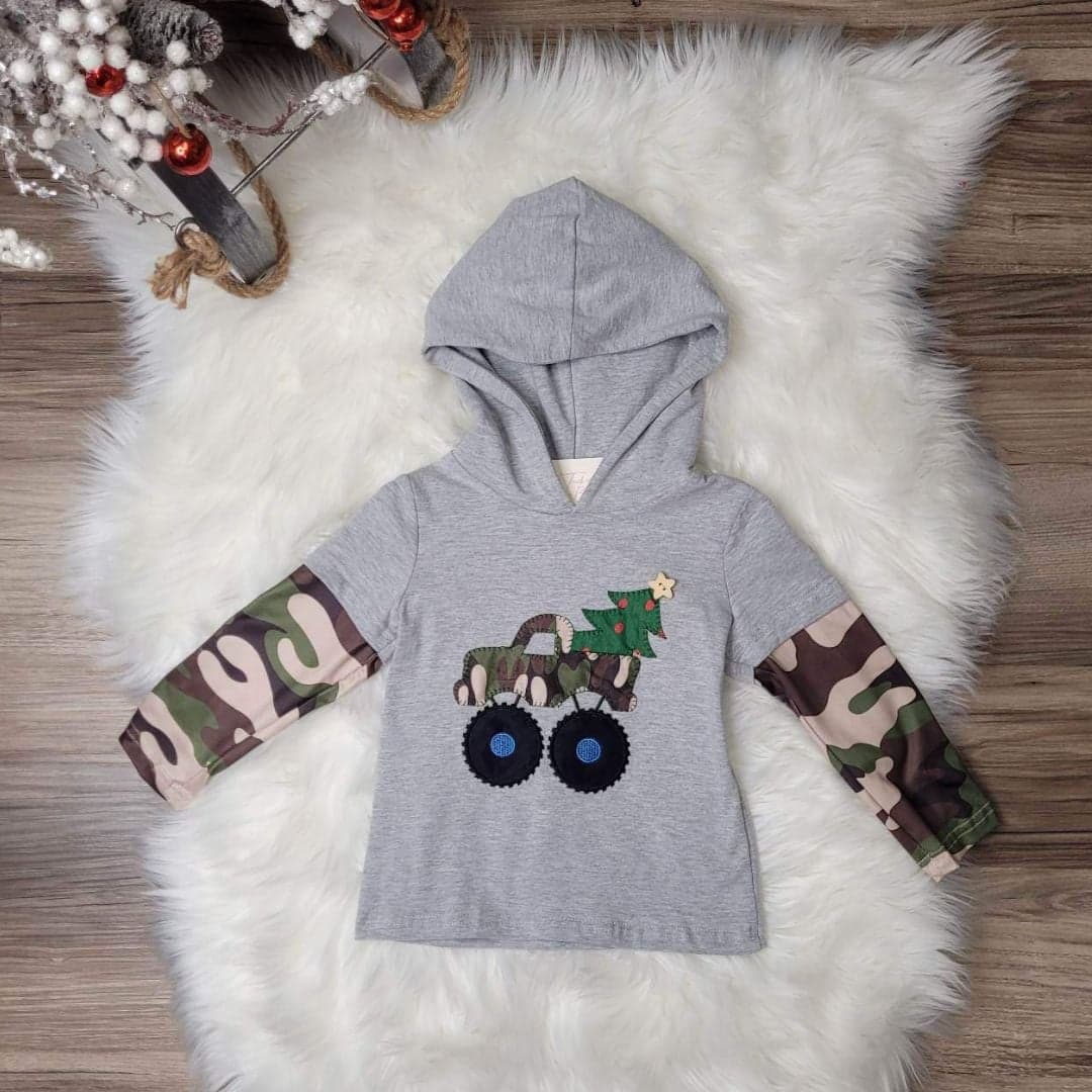 Boys Camo Monster Truck Hooded Top  A Touch of Magnolia Boutique   
