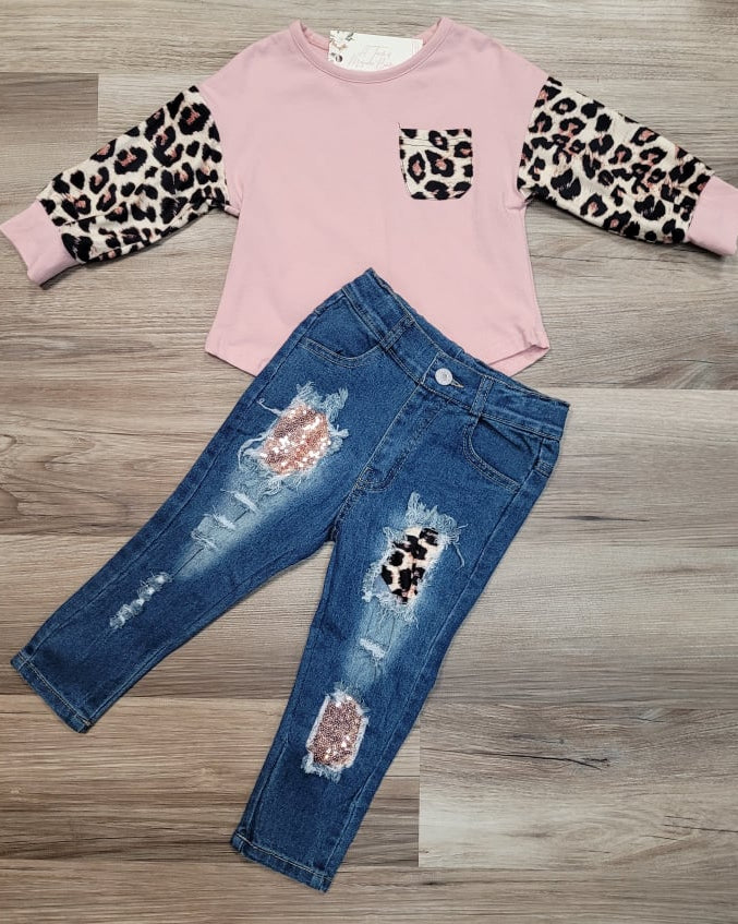 Cheetah Pocket Top with Distressed Denim Set  A Touch of Magnolia Boutique   