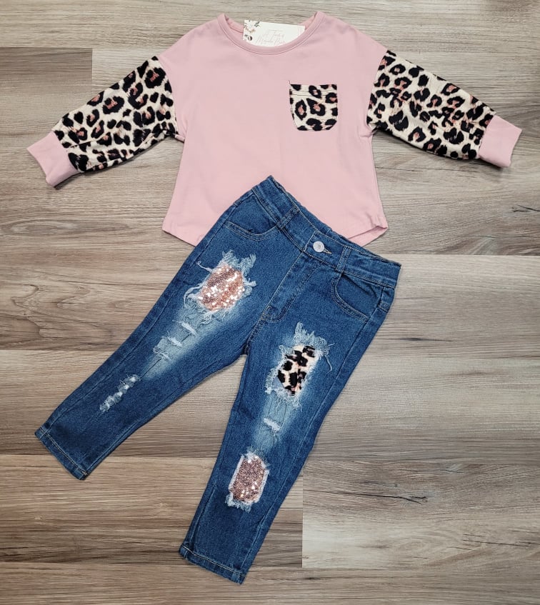 Cheetah Pocket Top with Distressed Denim Set  A Touch of Magnolia Boutique   